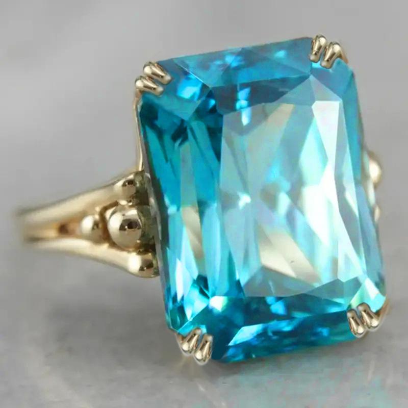 

Square Ring For Women, Geometric Glass Large Diamond Jewelry, Blue Romantic Chic Wind 10
