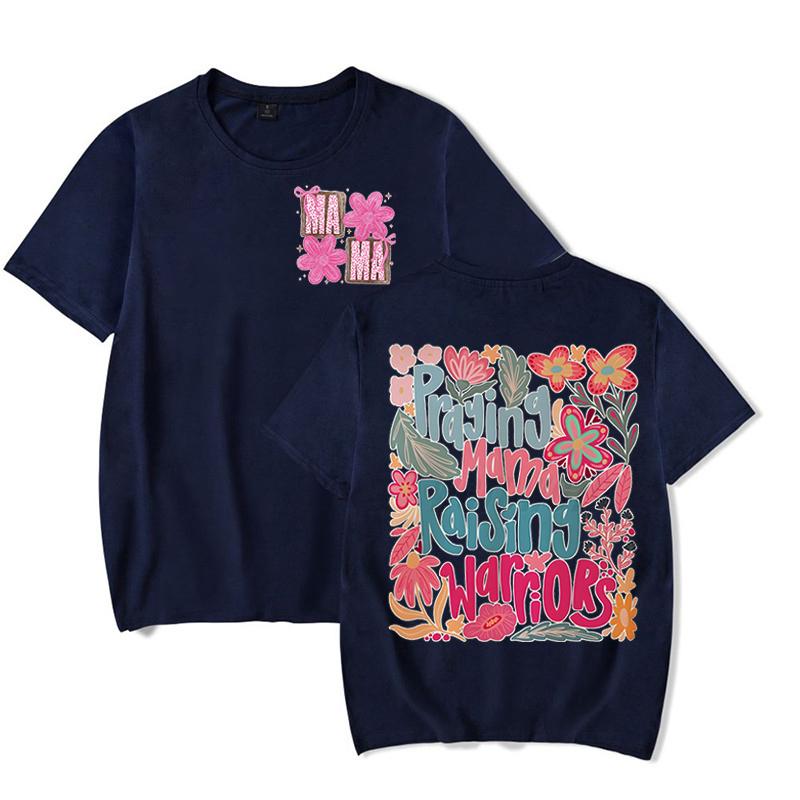 Trendy Women Clothing Mama Boho Floral Graphic T Shirts Praying Mamas Raising Warriors Graphic Tee Retro Vintage Mama T-shirt