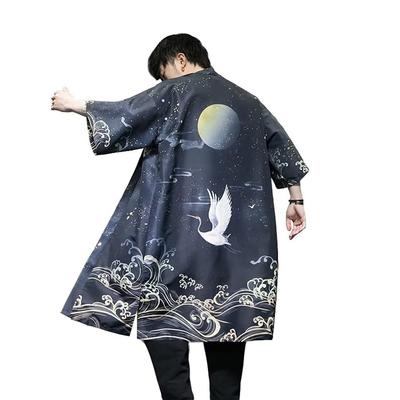 Short Sleeve Jinbei Summer Long Retro Perfect for Summer Fireworks Summer and Sun Protection Men's Cardigan, Style, Jacket, Outerwear,