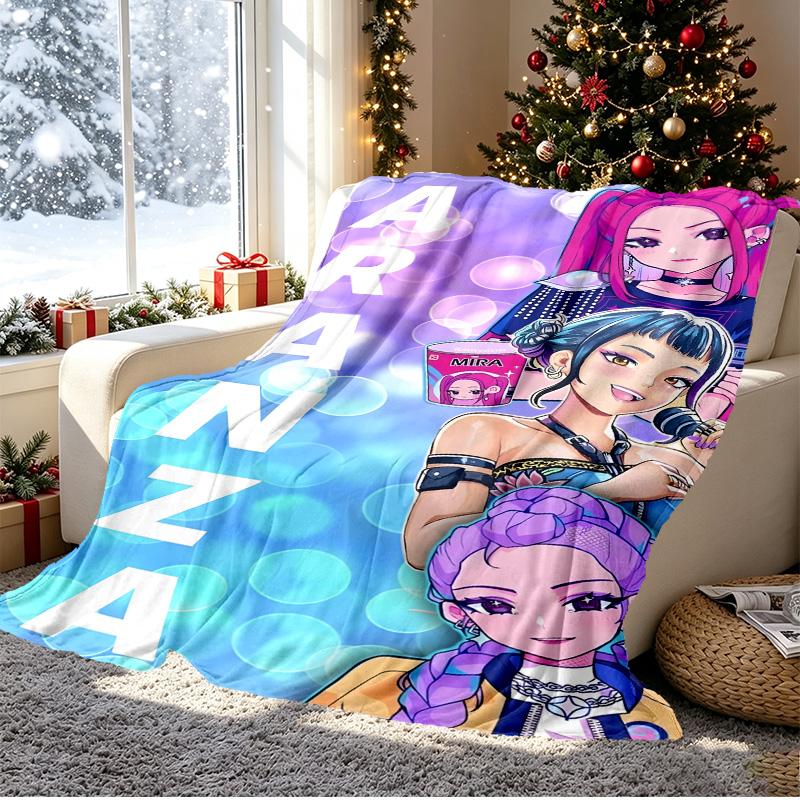 KPop Demon Hunters Pattern Blanket for Home Decoration, Bed, Sofa, Car Travel, Camping, Suitable for All Seasons, Birthday Christmas Gift
