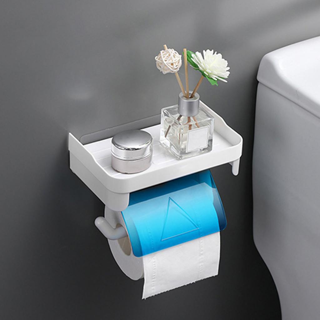Paper Towel Holder with Shelf Adhesive Paper Towel Rack Toilet Roll Paper Holder Without Drilling Bathroom Toilet Paper