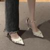 Black High Heels Women's 18-year-old Bar Mitzvah Design Sense Niche Pointed Pearl One-word Strap Single Shoes Thin Heel Hollow Shoes