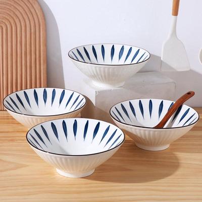 Ciotole Giapponesi in Ceramica per Noodles - Set da 4 Pezzi con Colore Sottosmalto, Versatili per Noodles, Zuppa o Insalata.