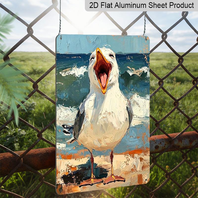 2D Flat, Retro Screaming Seagull Metal Sign - Durable Aluminum Coastal Beach Decor, Beach House Decor, Coastal Kitchen, Nautical Themed Room, Patio