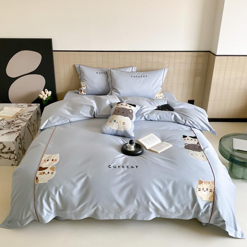 100 Long-Staple Cotton 4Pcs Set, High-End Jacquard Embroidery Bedding 4Pcs Set