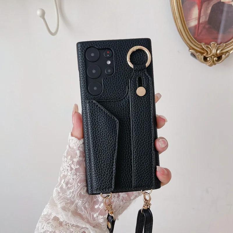 Wrist Strap Crossboby Phone Case for Samsung Galaxy S24 S22 Ultra Plus S23 FE A15 A25 A35 A55 A24 A34 A54 A14 With Card Holder