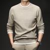 Men's Long Sleeve Round Neck Knit Sweater - Spring & Autumn Style, Fashionable Waffle Knit for Young and Middle-aged Individuals