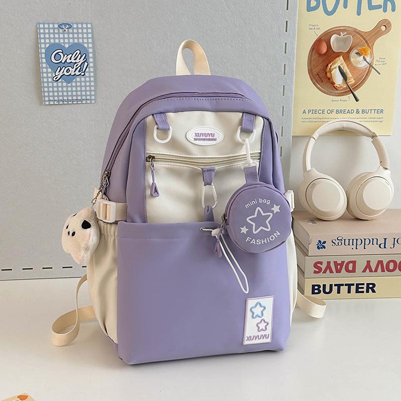 Schoolbag Cream Wind Campus Middle and High School Schoolbag Versatile Large Capacity Color Matching Leisure Ridge Backpack Travel Going Backpack