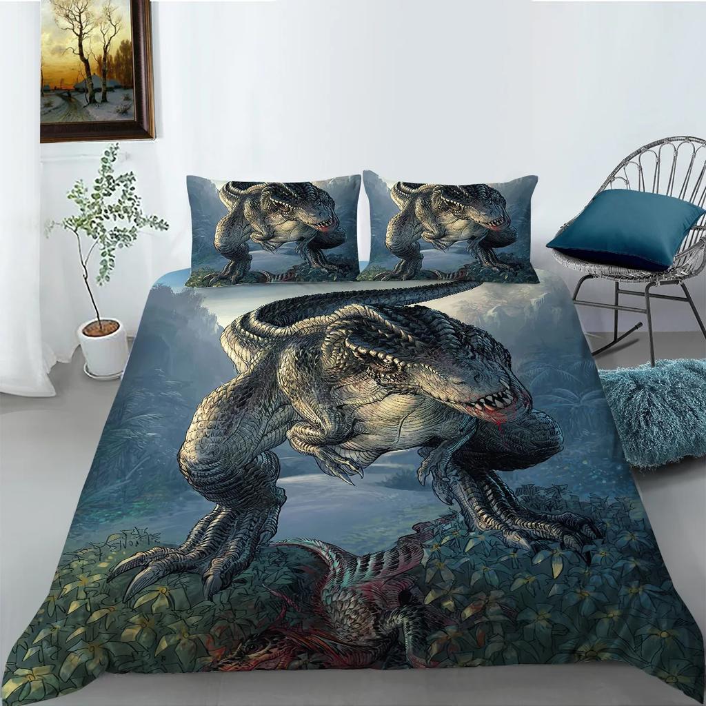 Jurassic Dinosaur Duvet Cover King Queen Huge Brown Triceratops Tyrannosaurus Diplodocus Polyester Bedding Set For Boys