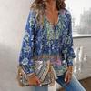 YYFS Women's Fashion Casual Spring Autumn Flower Pattern Print Long Sleeve V-Neck Blouses & Shirts