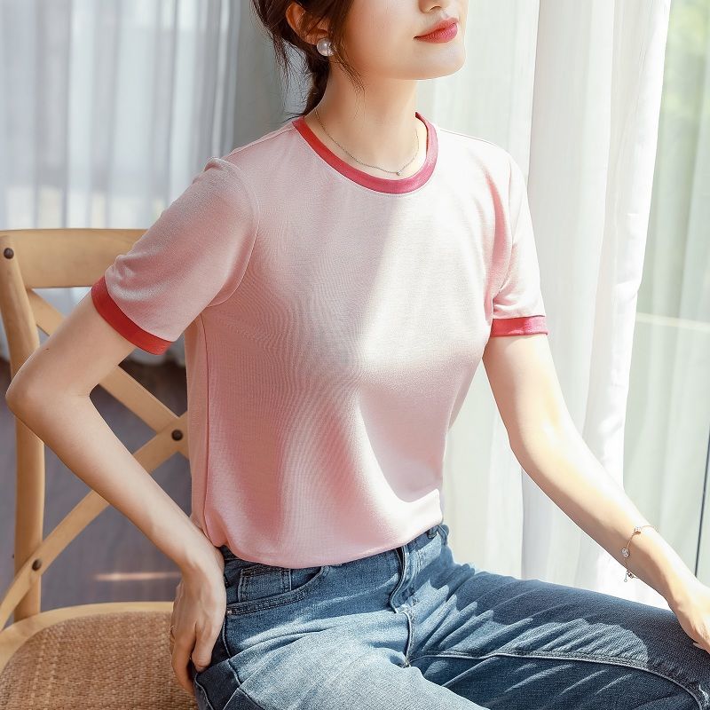 Women Summer T-Shirt Short Sleeve Patchwork Lady Tee Tops