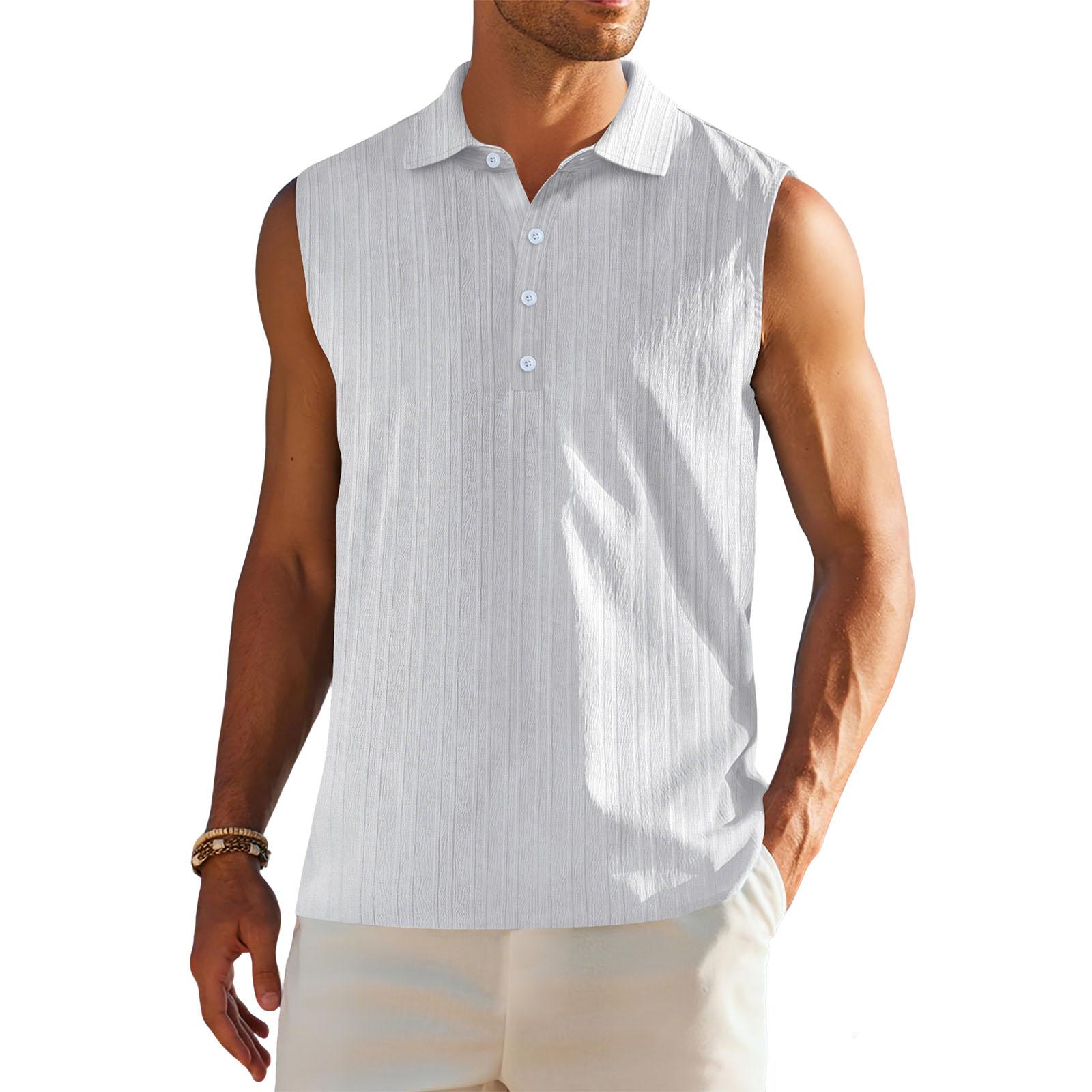 

Mens Sleeveless Polo Shirt Button Down Lightweight Fabric Classic Fit Collar Top for Casual or Sportswear XL білий