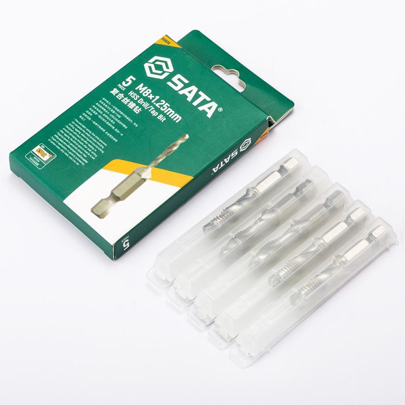 SATA High-Speed Steel Metric Tap Set: 5-Piece with Taps, Tapping Wrench, Drill Bits (50803, 50806, 50805)