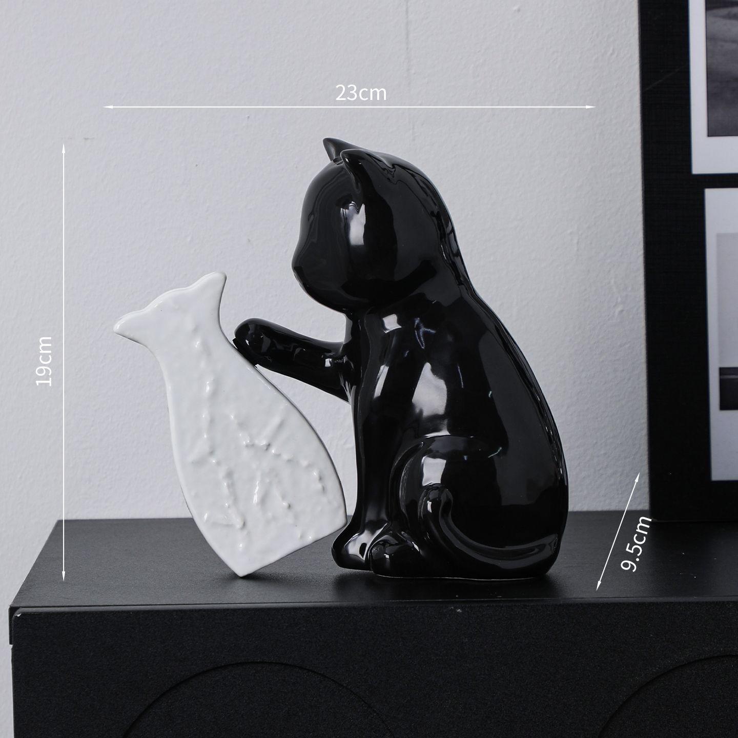 

Милая фигурка черного кота, толкающего белую цветочную вазу, декоративное настольное украшение A