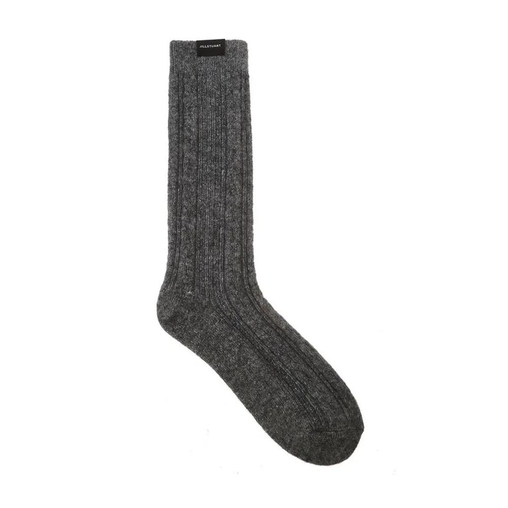 [25FW] Women's Logo Label Cable Knit Wool Blend Long Socks (2 Types) JASS5F031G2