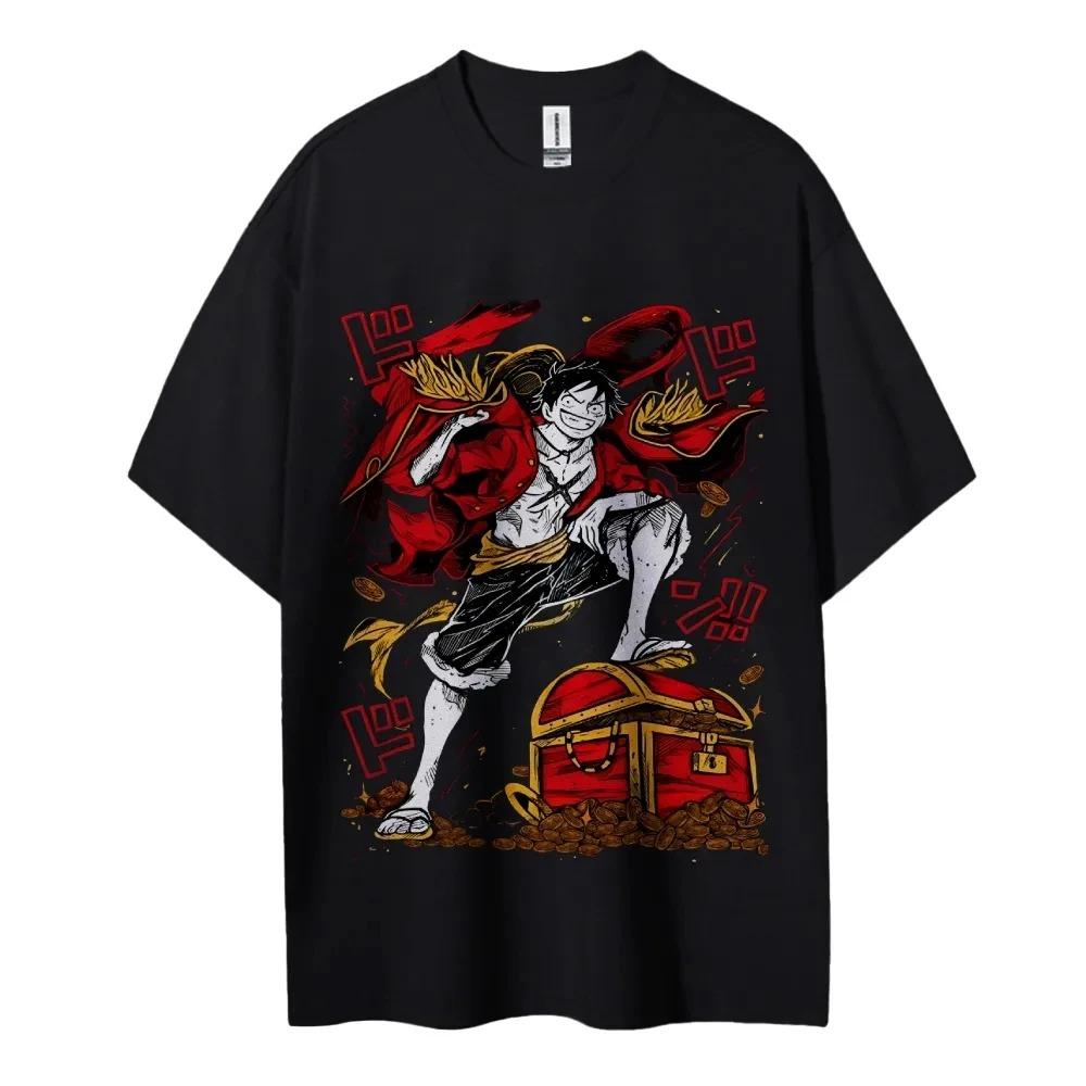 

One Piece Monkey D Luffy Treasure Hunt Action Anime Graphic T-Shirt Oversized Black Unisex Streetwear T-shirt 4XL