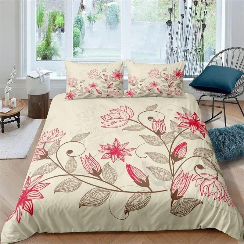 Set Biancheria da Letto Stampato Singolo Lato, Copripiumino Animali Piante Fiori Foglie Copri Piumino Cuscini Copriletti Comodi