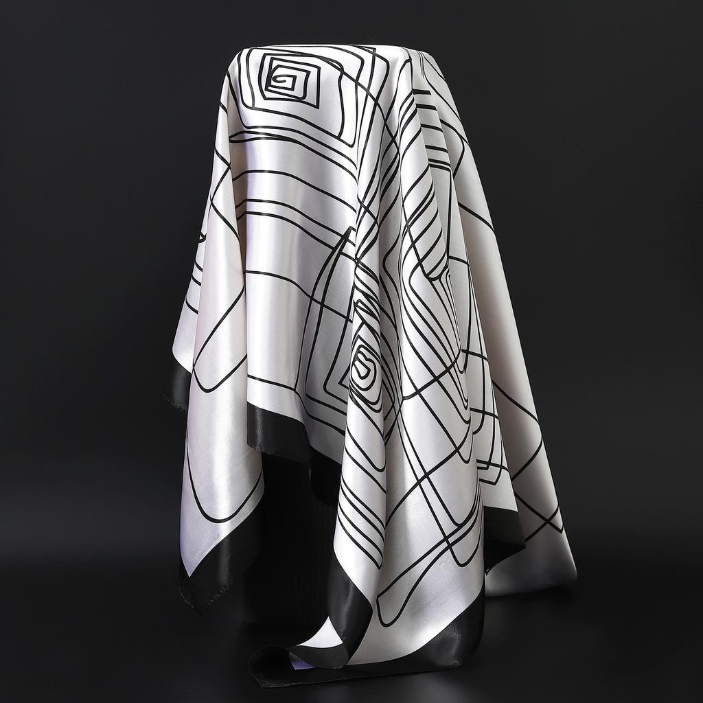 New Fashion Luxury Printing 90*90CM Women Scarf Satin Twill Square Big Shawl Elegant Headscarf Camellia Soft Neck Tie Bandana