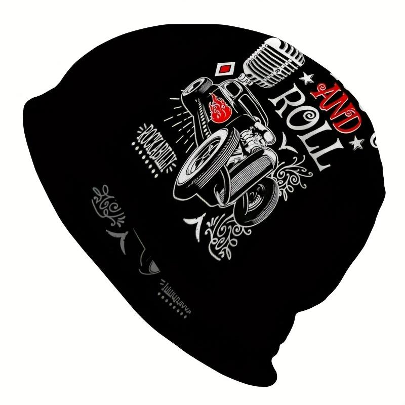 1pc Men's Vintage Rock and Roll Knit - Black/White/Red Retro Rock Logo Design, Lightweight Stretch Fit for Christmas/Party/Outdoor, Durable Wearing fo
