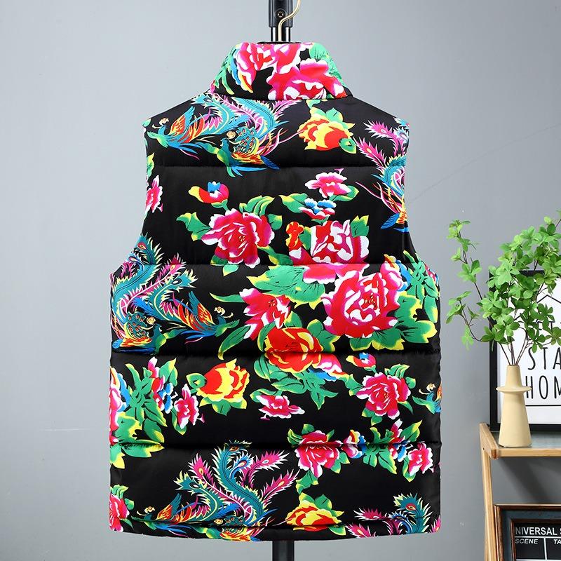 Big flower cotton vest vest vest, medium peony big flower rural flower girl thickened warm coat tide