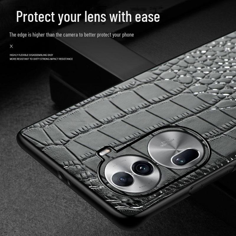Genuine leather cowhide crocodile pattern protective cover for OPPO Reno11 & Reno11Pro.