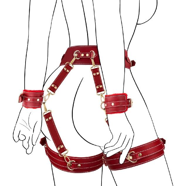 6PCS BDSM Bondage Restraints Kit, Adjustable Handcuffs Ankle Cuffs Thigh Cuffs Blindfold Waist Strap Cross Strap, Soft Comfortable Bondage Set for