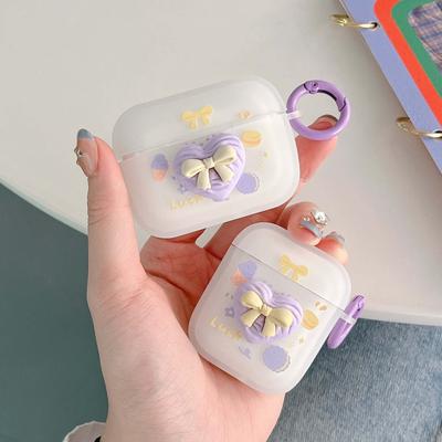 3d Purple Flower Matte Silicone Soft Cute Ins Love Bow Earphone Case For Apple Airpods 1 3 2 Pro Wireless Bluetooth Headset Capa