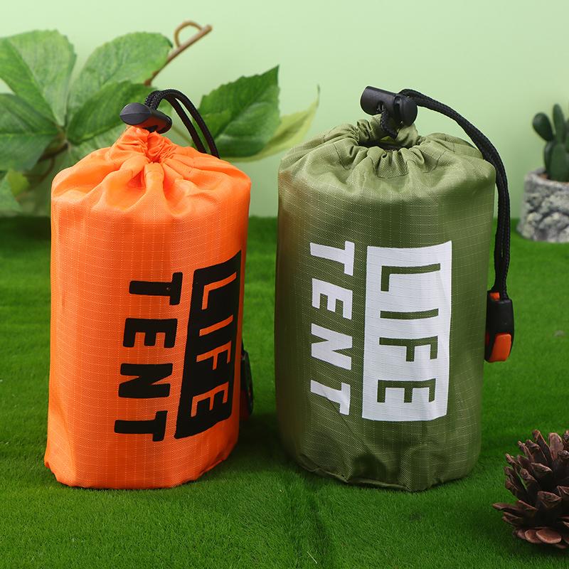 1 Person Emergency Shelter Survival Tent Kit Aluminum Film Triangle Tent Sleeping Bag With Storage Bag Outdoor Thermal Blanket