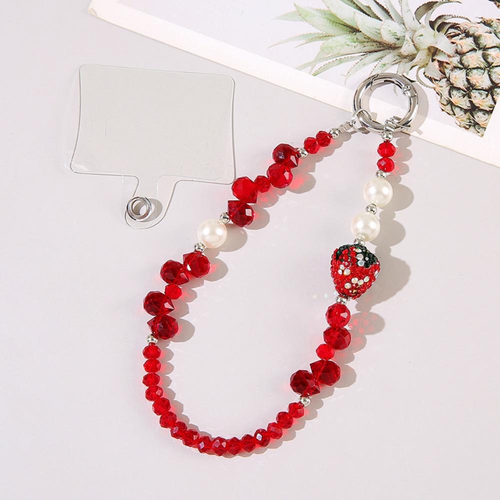 Short Bling Strawberry Phone Chain Anti-lost Pearl Mobile Phone Lanyard  Christmas Gifts