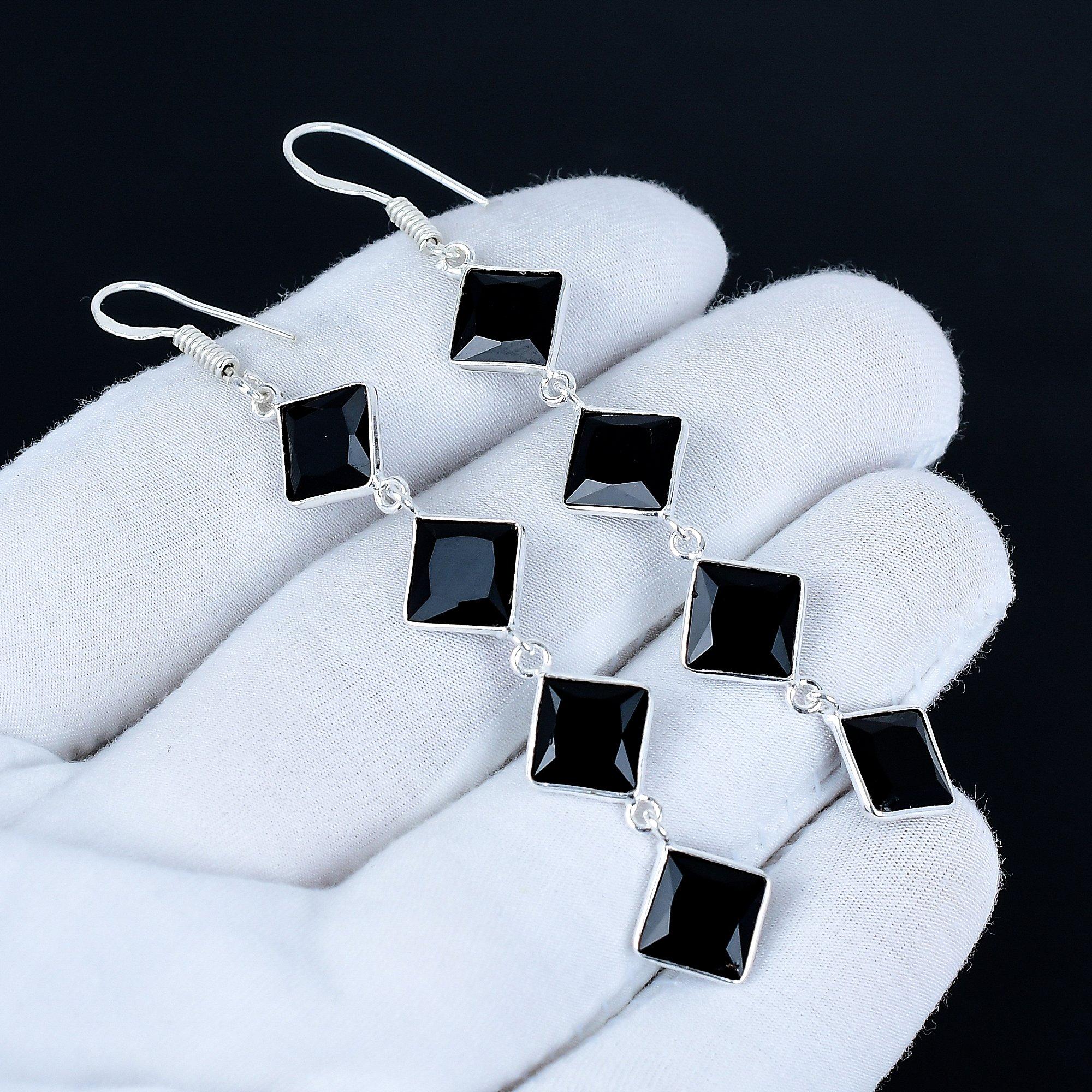 

Серьги с черным шпинелью, Серьги из стерлингового серебра 925 пробы, Серебряные серьги ручной работы в подарок, Длинные серьги с черным шпинелью, Подарок на день рождения 8 Cm чёрный