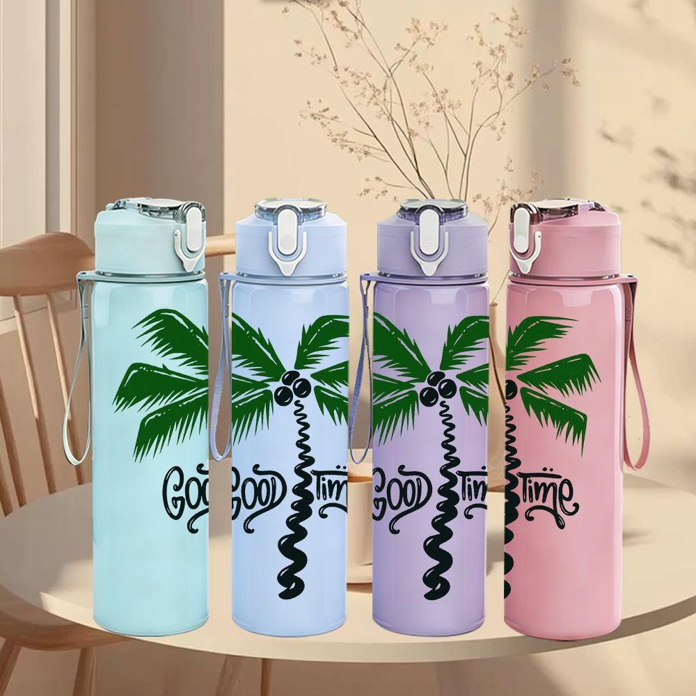 1PC Palm Tree Tropical Retro Print 750ml Color Plastic Sports Water Bottle Leakproof Flip Straw Lid Suitable for Sports Office Home Use