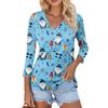 Women's Casual Fashion Sexy Comfortable Christmas Print V-Neck Button Three-quarter Sleeve Top