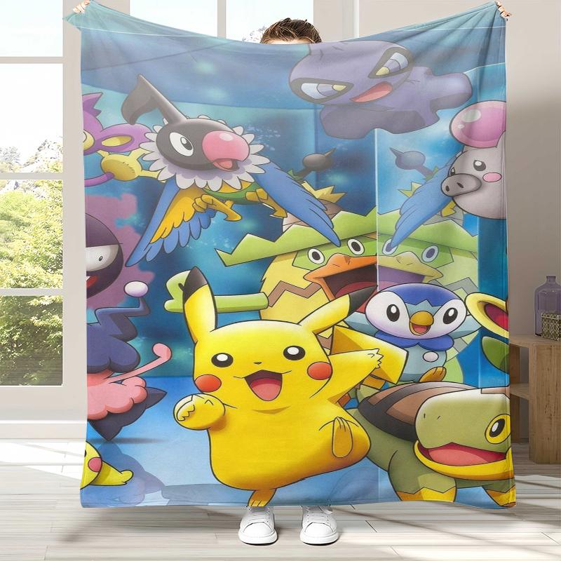 Kawaii Pokemon Pikachu Cartoon Flannel Blanket,Ultra Soft Warm Plush Throw for Home Bedroom Bed Sofa Cover Office Camping gift