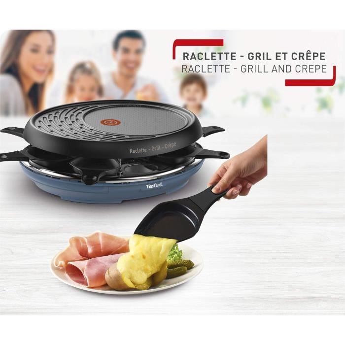 TEFAL 3in1 Raclette-Grill, Colormania Raclette, Grill und Crêpes, 8 Tassen, Antihaftbeschichtung, Stahlblau RE310401