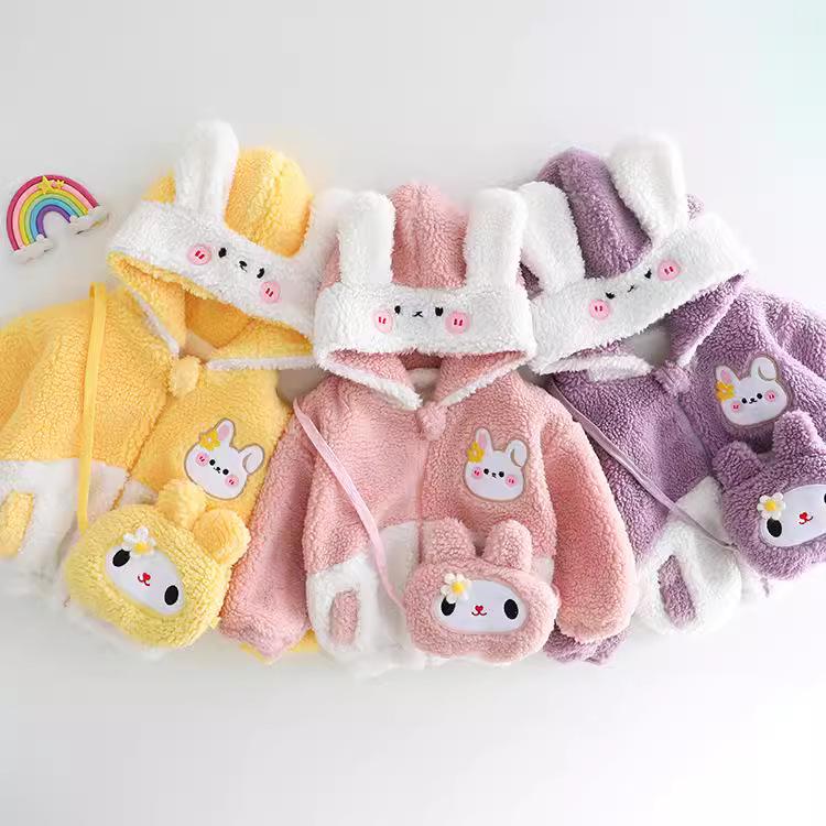 

2024 Winter Girls Cartoon Fleece Coat with Rabbit Ears 90cm фіолетовий