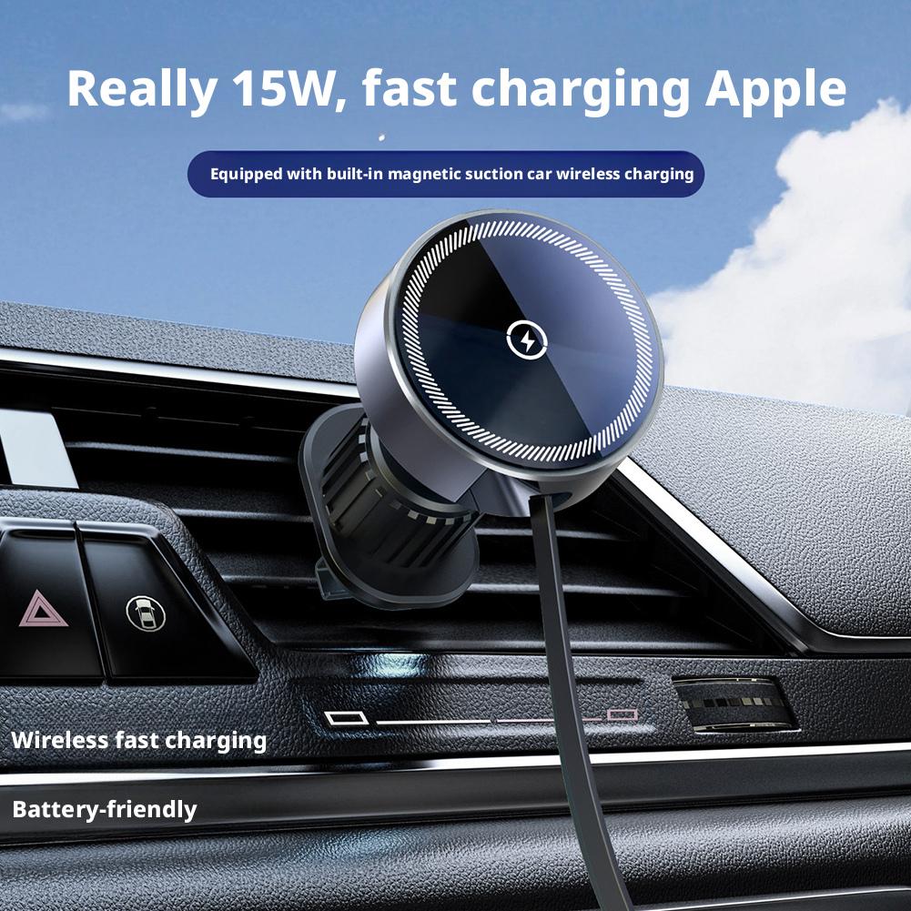 Magnetic Wireless Car Phone Charger Adapter With Retractable Cable 15W Air Vent Car Phone Holder For IPhone 16 15 14 13 E9P0