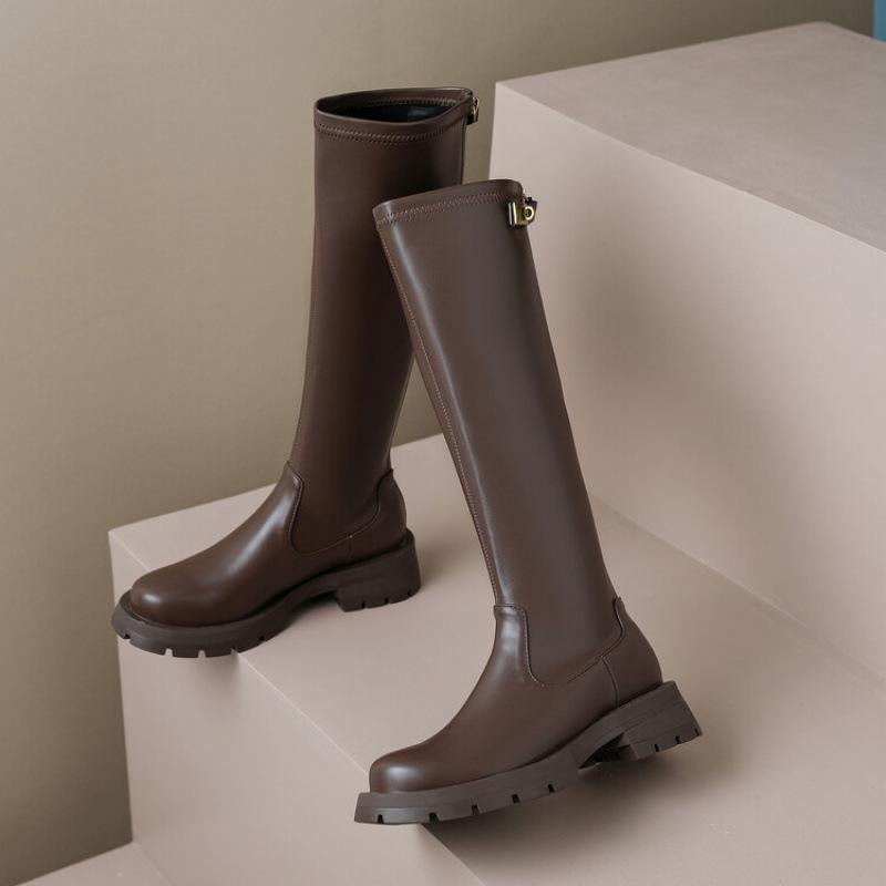 Autumn and Winter Women's High Boots Thick-soled Non-slip Medium-heeled Women's Boots New Large-size Round Head Square-heeled Boots Korean Versio