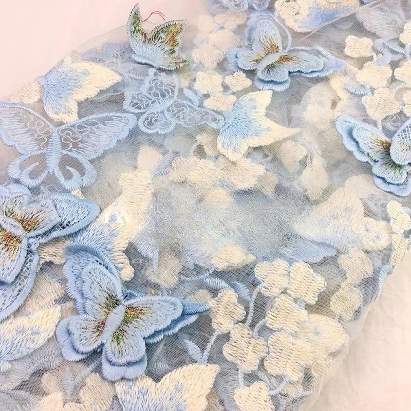 New Multi-color 3D Butterfly Embroidered Lace Fabric Suitable for Wedding Dresses Formal Gowns and Designer Clothing Fabrics
