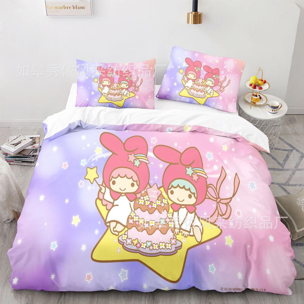 Sanrio Little Twin Stars Bedding Sets Comforter Quilt Bed Cover Duvet Cover Pillow Case 2-3 Pieces Sets Kids Adult Size