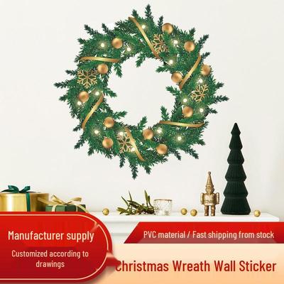 Festive Christmas Wreath & Flowers Self-Adhesive Wall and Door Sticker