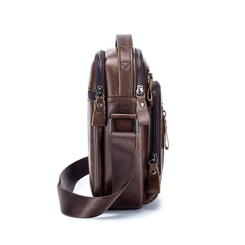 LAOSHIZI Genuine Leather Men's Crossbody Shoulder Bag Vintage Cowhide Messenger Bag for Male Small Casual Handbag