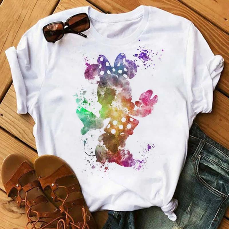 Disney Cartoon Mickey Mouse Print Cotton T-Shirt Women Tops Graphic Hippie Tees Funny Harajuku T-shirt Fashion Female Tshirt