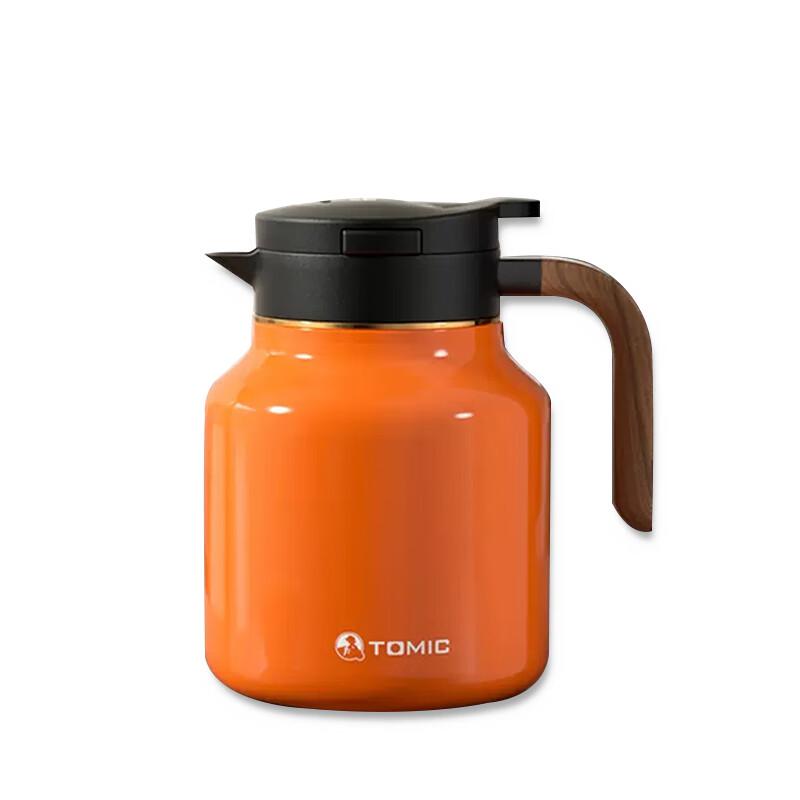 Temok Smart Display Ceramic Lined Insulated Tea Pot with Wood Grain Handle