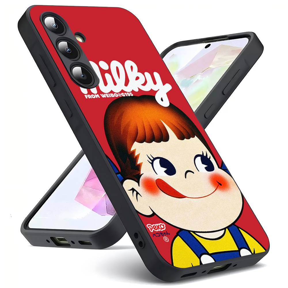 Cartoon Fujiya Peko Milky Girl Boy For Samsung Galaxy S23 S24 S25 Ultra S22 Plus S21 Black Soft Case Waterproof Soft Case