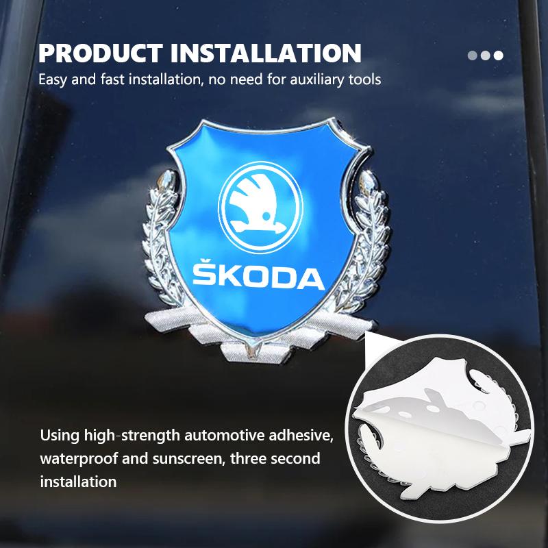 GQEW9 3D Metal Badge Car Side Body Window Trunk Sticker Decal For Skoda Kamiq MK3 Roomster Rapid Kodiaq Karoq Fabia Enyaq