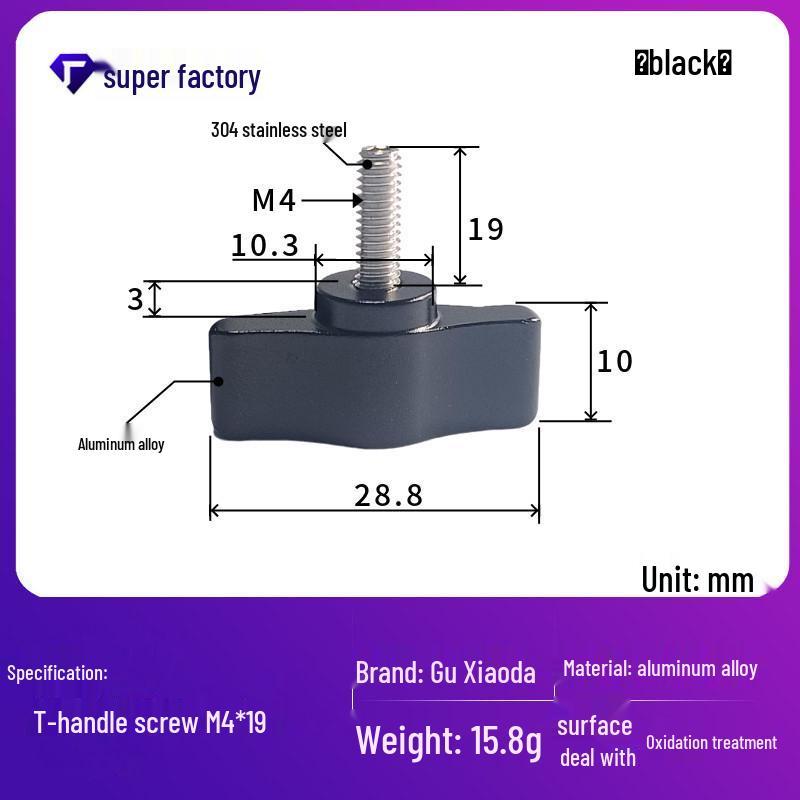 304 Stainless Steel M4 T-Handle Knob Screw with Aluminum Alloy and Slotted Hand-Tightening Design