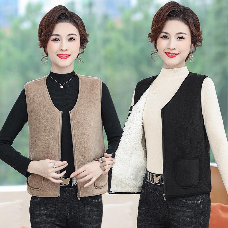 Neue Herbst- und Winter-Fleeceweste warme Jacke für Frauen mittleren und höheren Alters mit Fleece große Größe Weste