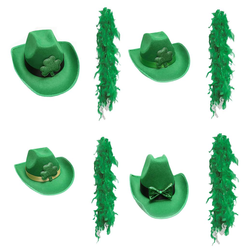 StPatrick Day Celebration Green Hat Festival Themed Party Velvets Fedora Hat Shamrock Top Hat Scarf Irish Accessories