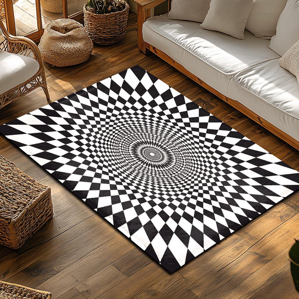 Tuniu Optical Illusion Geometric Rug Non Slip Home Decor Floor Mat Room Carpet Cushion Pad