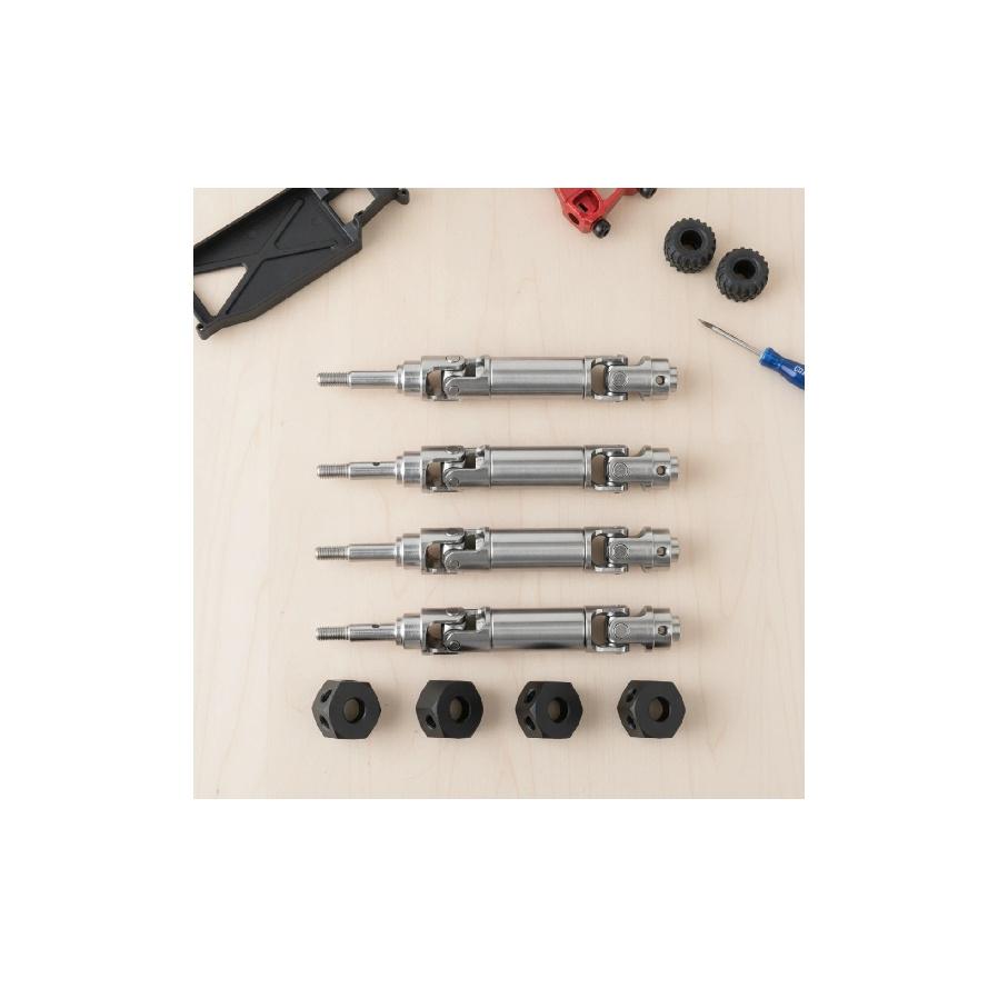 4 Pieces Drive Shafts with Couplers Stainless Steel Look Drivetrain Parts Hardware Silver for RC Hobbyists